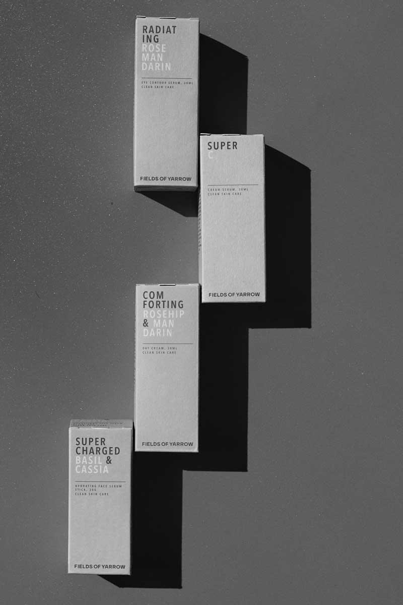 sustainable skincare products packaging by fields of yarrow